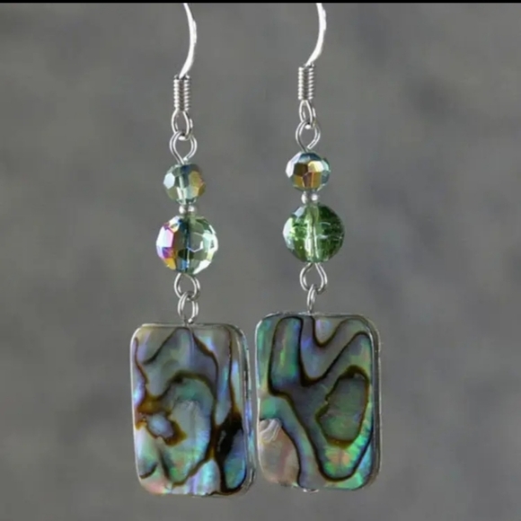 Abalone Shell & Green Crystal Earrings - Picture 1 of 3